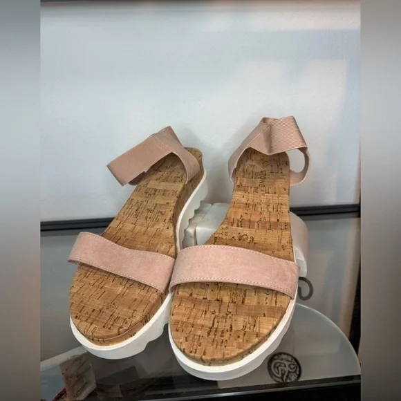 NWOT Sun + Stone Melanyy Laceless Open Toe Wedge Sandals Rose Size 9.5 - Picture 2 of 6